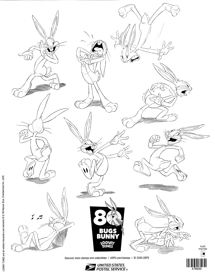 Bugs Bunny Stamps sheet back